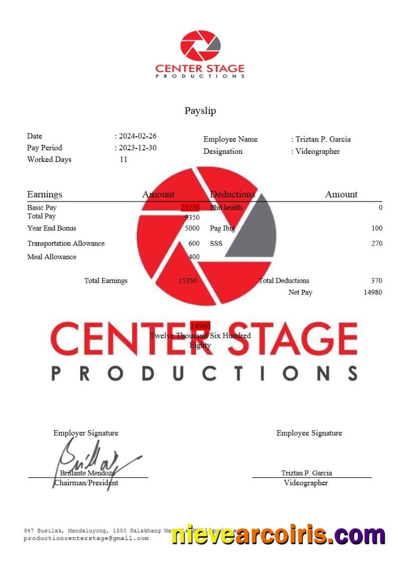 Center Stage Productions payslip 4